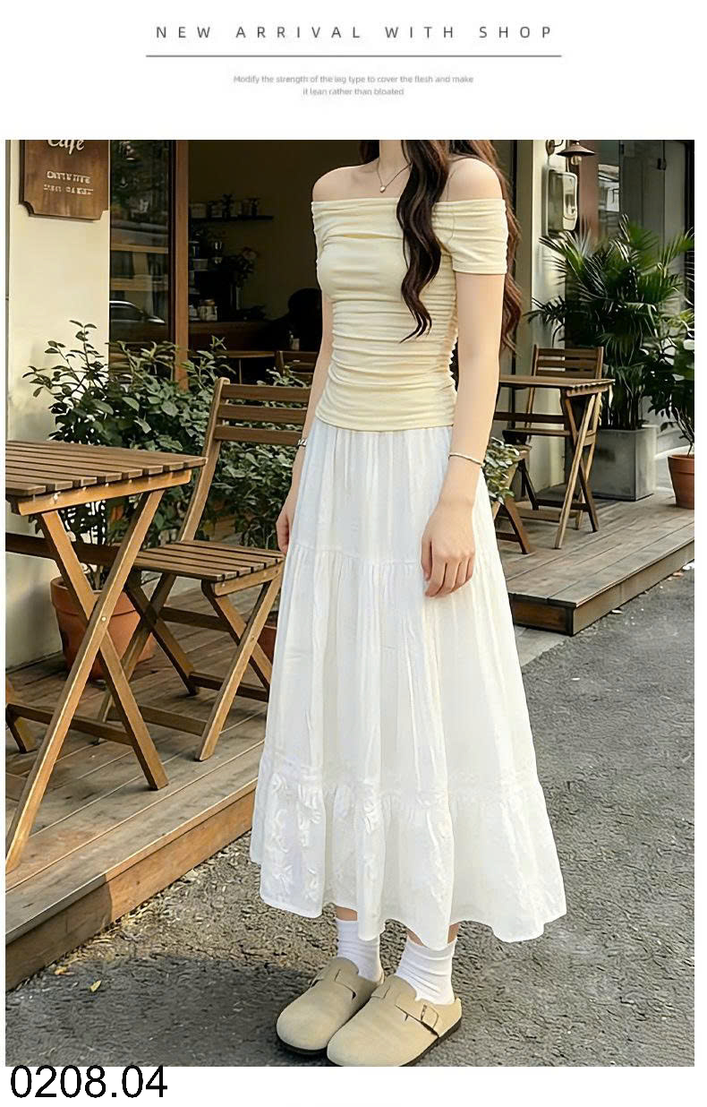 26HA0208.04 - CHÂN VÁY MIDI DỆT KIM MÀU TRẮNG