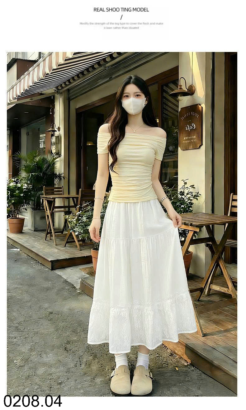 26HA0208.04 - CHÂN VÁY MIDI DỆT KIM MÀU TRẮNG