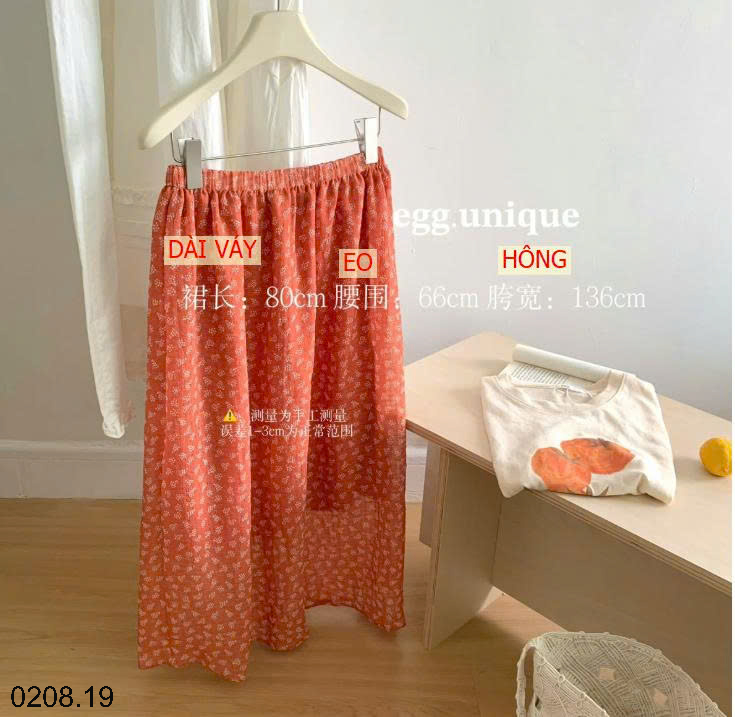 26HA0208.19 - CHÂN VÁY HOA MÀU CAM EGG