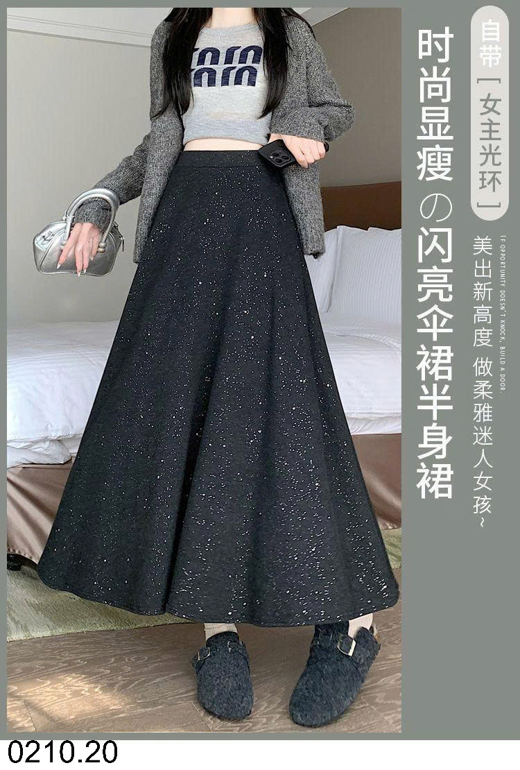 26HA0210.20 - CHÂN VÁY XÒE CHỮ A SEQUINS DÁNG DÀI