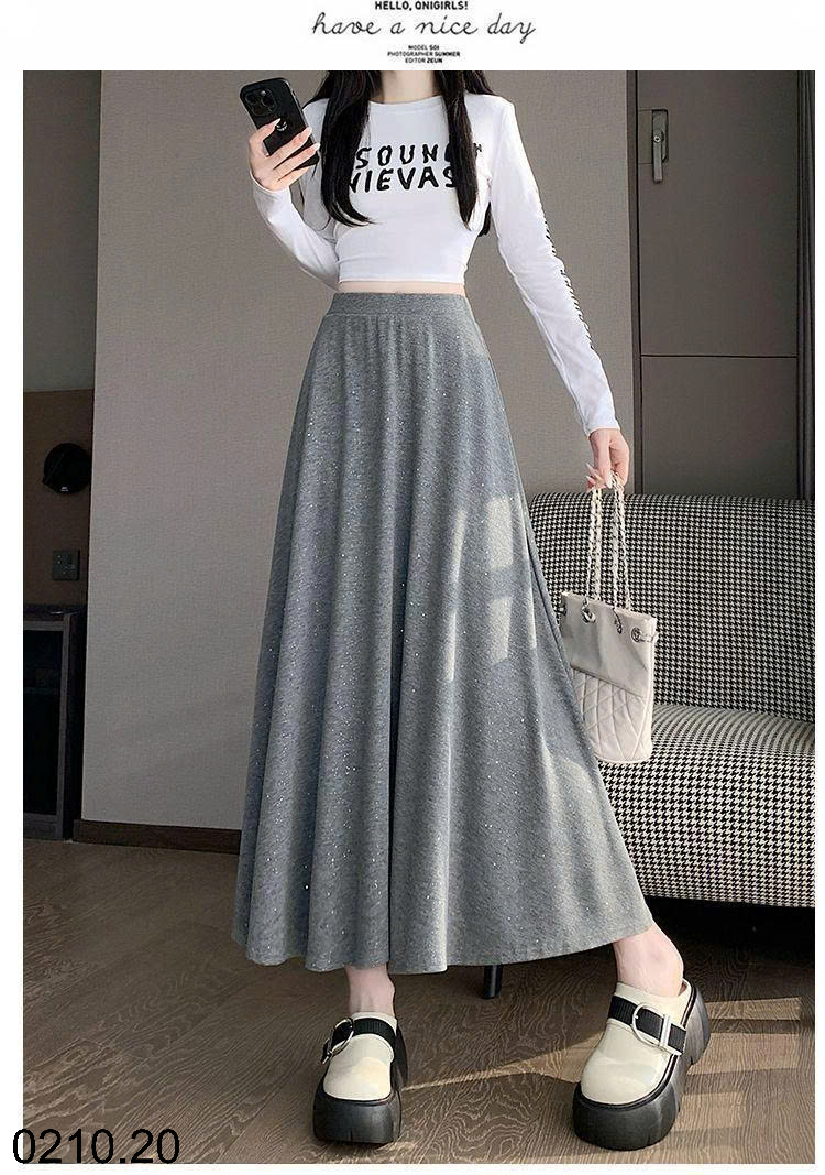 26HA0210.20 - CHÂN VÁY XÒE CHỮ A SEQUINS DÁNG DÀI