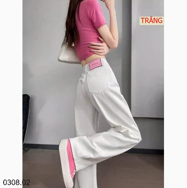 26HA0308.02 - QUẦN JEAN NHÃN HỒNG ỐNG RỘNG