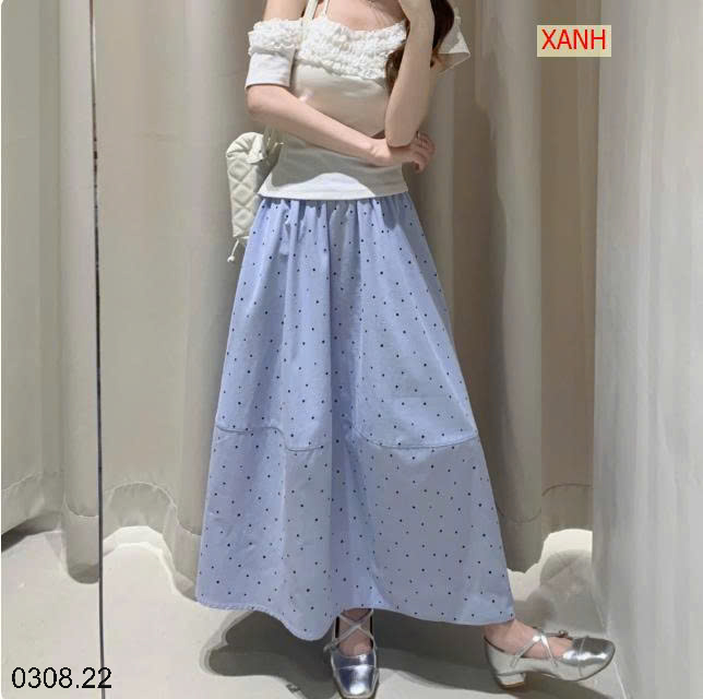 26HA0308.22 - CHÂN VÁY MIDI CHẤM BI