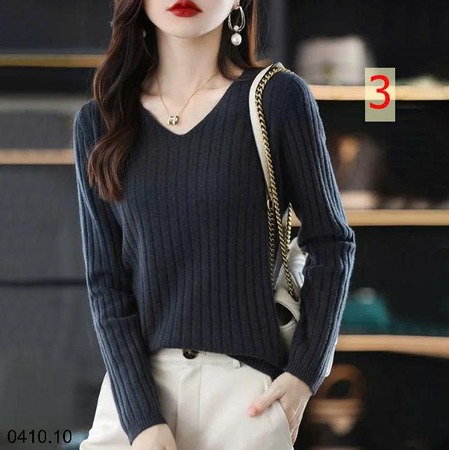 26HA0410.10 - ÁO LEN CỔ V CHO NỮ