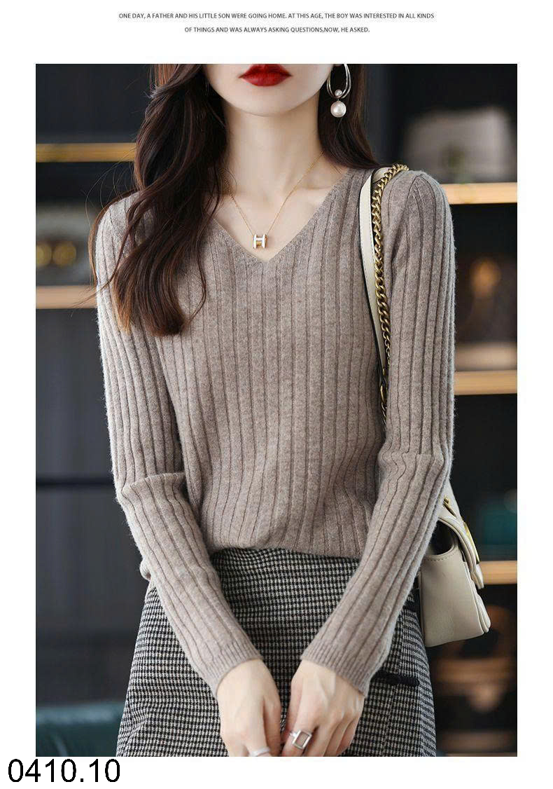 26HA0410.10 - ÁO LEN CỔ V CHO NỮ