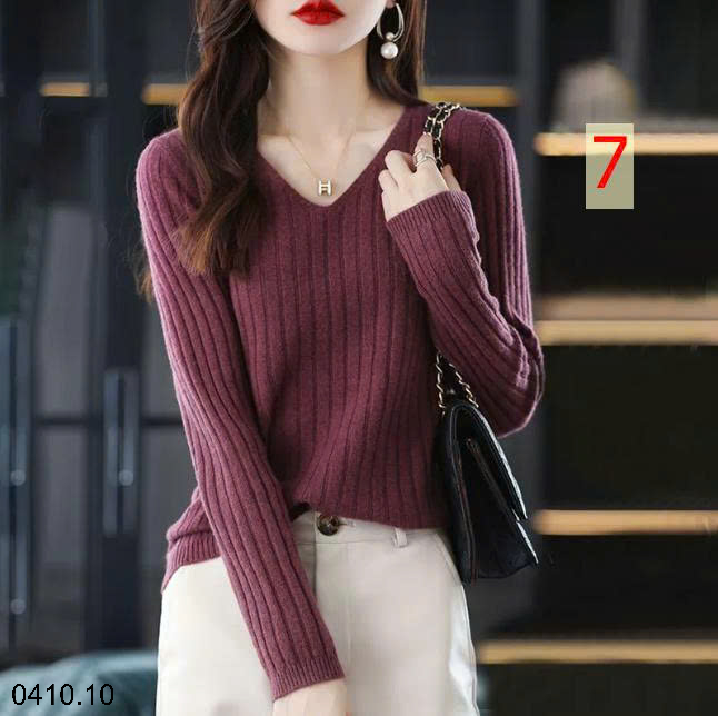26HA0410.10 - ÁO LEN CỔ V CHO NỮ