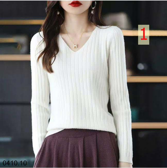26HA0410.10 - ÁO LEN CỔ V CHO NỮ