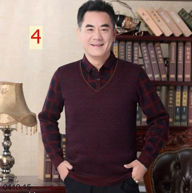 26HA0410.15 - ÁO LEN CỔ SƠ MI LÓT LÔNG TRUNG NIÊN TẶNG BỐ