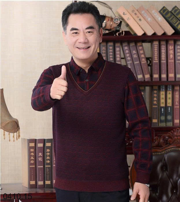 26HA0410.15 - ÁO LEN CỔ SƠ MI LÓT LÔNG TRUNG NIÊN TẶNG BỐ