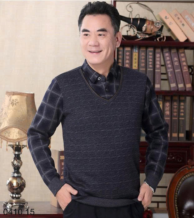 26HA0410.15 - ÁO LEN CỔ SƠ MI LÓT LÔNG TRUNG NIÊN TẶNG BỐ
