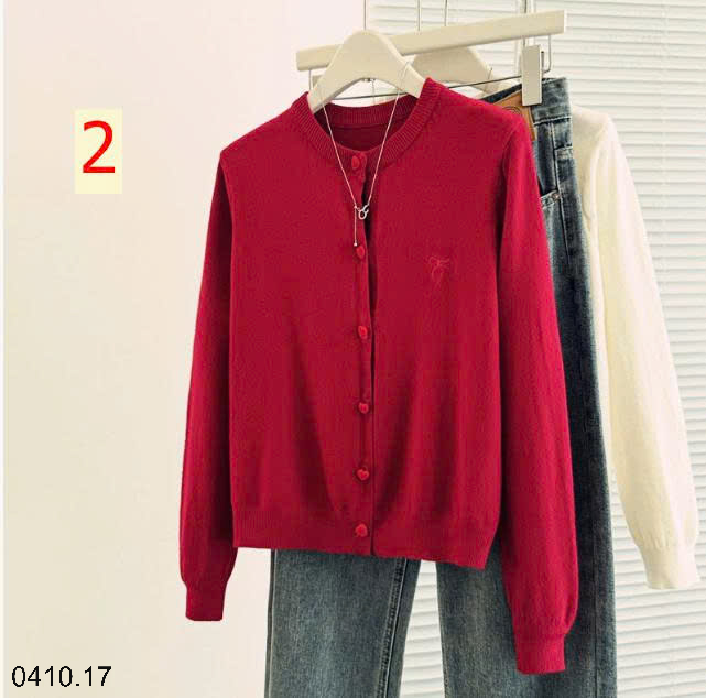 26HA0410.17 - ÁO CARDIGAN NƠ CÚC TIM CHO NỮ