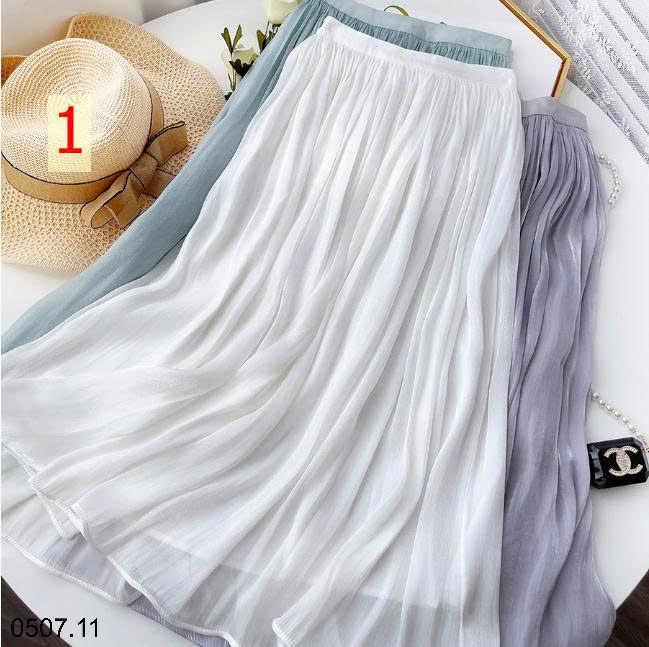26HA0507.11 - CHÂN VÁY XẾP LY MIDI TƠ LỤA NHÀ ANNA