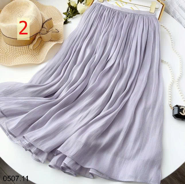26HA0507.11 - CHÂN VÁY XẾP LY MIDI TƠ LỤA NHÀ ANNA