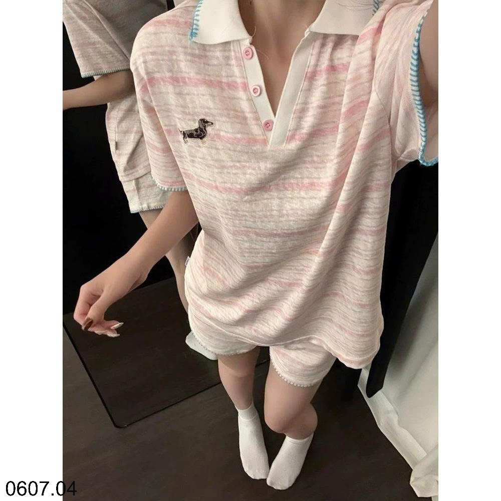 26HA0607.04 - BỘ POLO NGẮN TAY KẺ SỌC NỮ