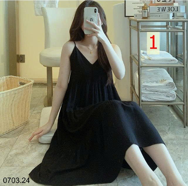 26HA0703.24 - VÁY LANH LỤA HAI DÂY MỀN MÁT