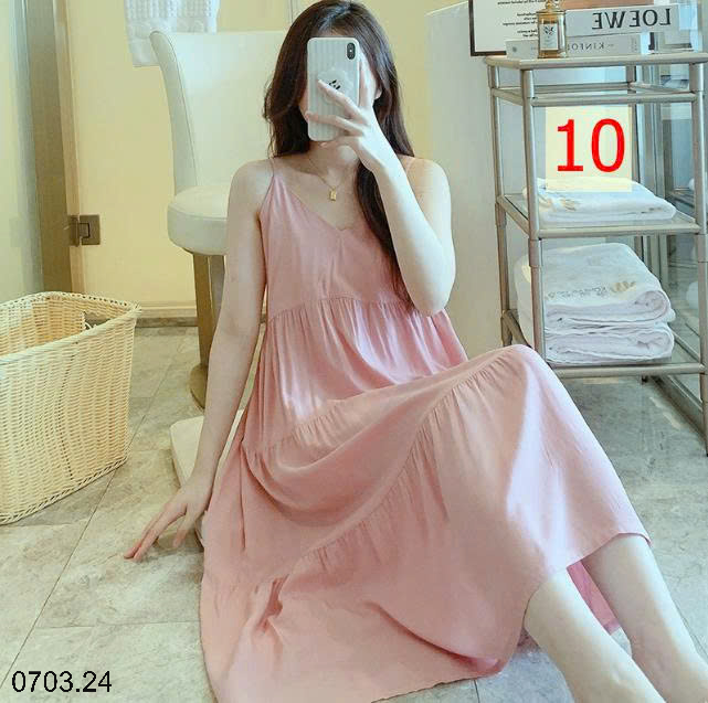 26HA0703.24 - VÁY LANH LỤA HAI DÂY MỀN MÁT