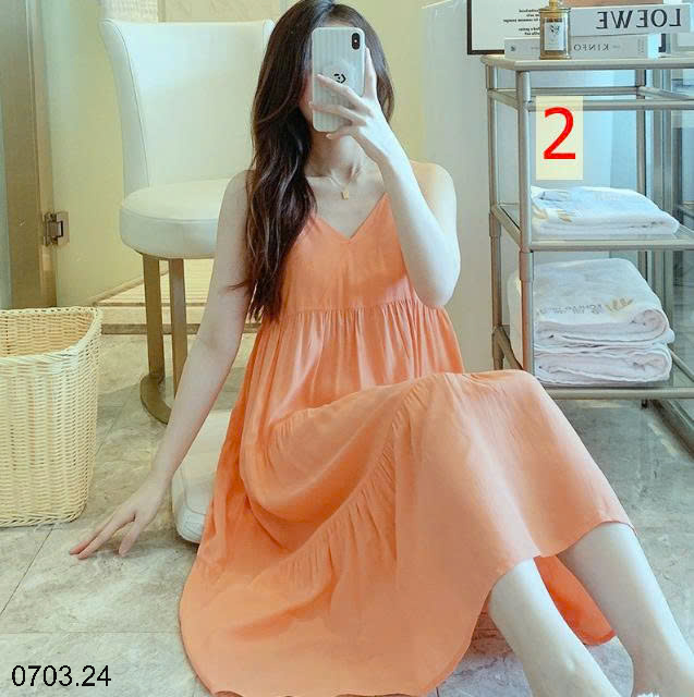26HA0703.24 - VÁY LANH LỤA HAI DÂY MỀN MÁT