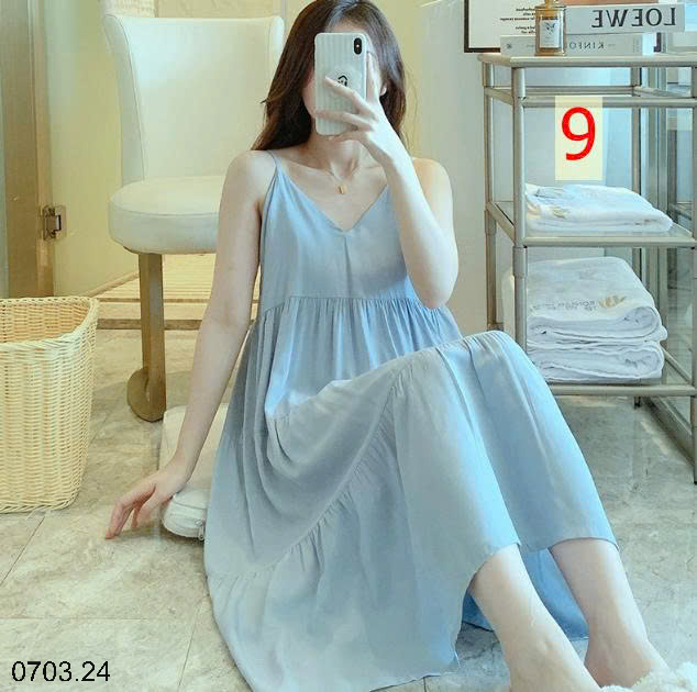 26HA0703.24 - VÁY LANH LỤA HAI DÂY MỀN MÁT