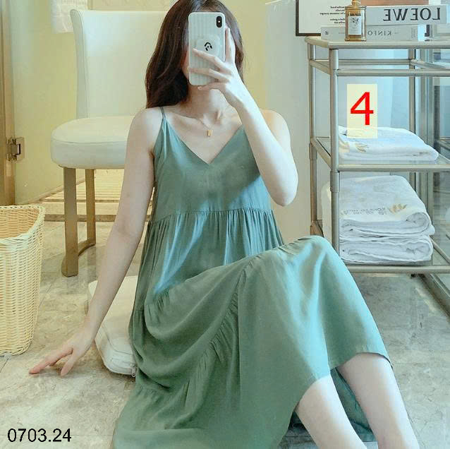26HA0703.24 - VÁY LANH LỤA HAI DÂY MỀN MÁT