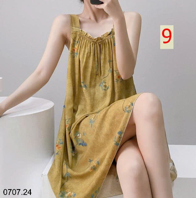 26HA0707.24 - VÁY LANH LỤA HAI DÂY MẶC NHÀ