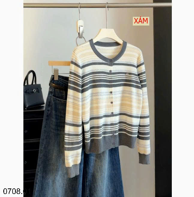 26HA0708.01 - ÁO CARDIGAN KẺ DỆT KIM