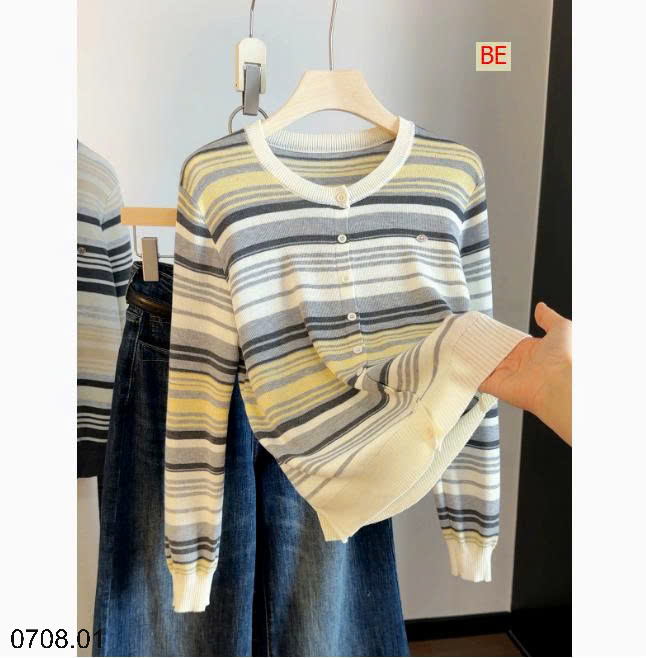 26HA0708.01 - ÁO CARDIGAN KẺ DỆT KIM