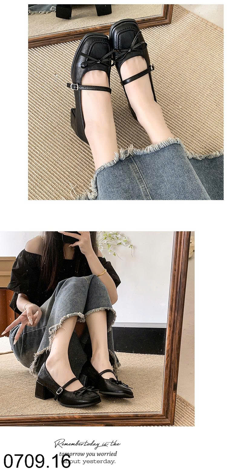 26HA0709.16 - GIÀY MARRY JANE MŨI VUÔNG NƠ