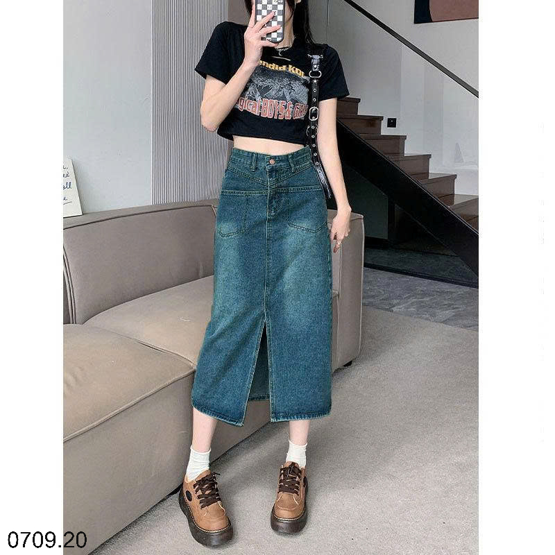 26HA0709.20 - CHÂN VÁY JEAN XẺ TRƯỚC