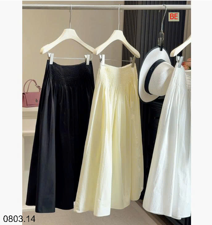 26HA0803.14 - CHÂN VÁY MIDI XẾP LY DÁNG CHỮ A
