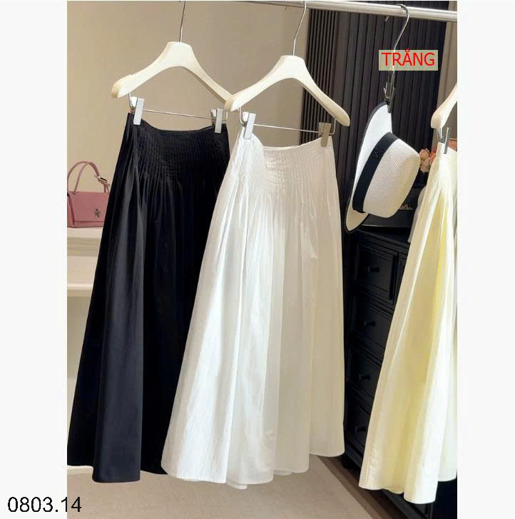 26HA0803.14 - CHÂN VÁY MIDI XẾP LY DÁNG CHỮ A