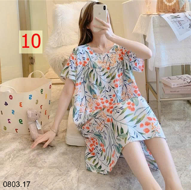 26HA0803.17 - VÁY NGỦ LANH HỌA TIẾT HOA