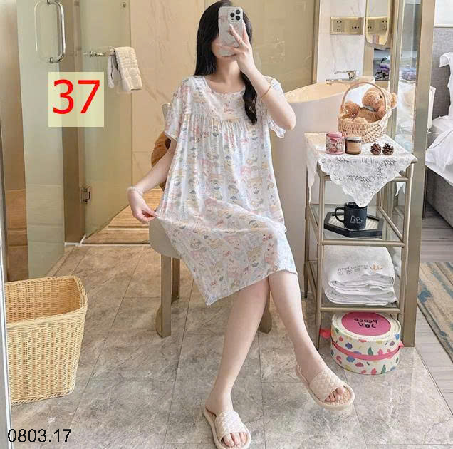 26HA0803.17 - VÁY NGỦ LANH HỌA TIẾT HOA