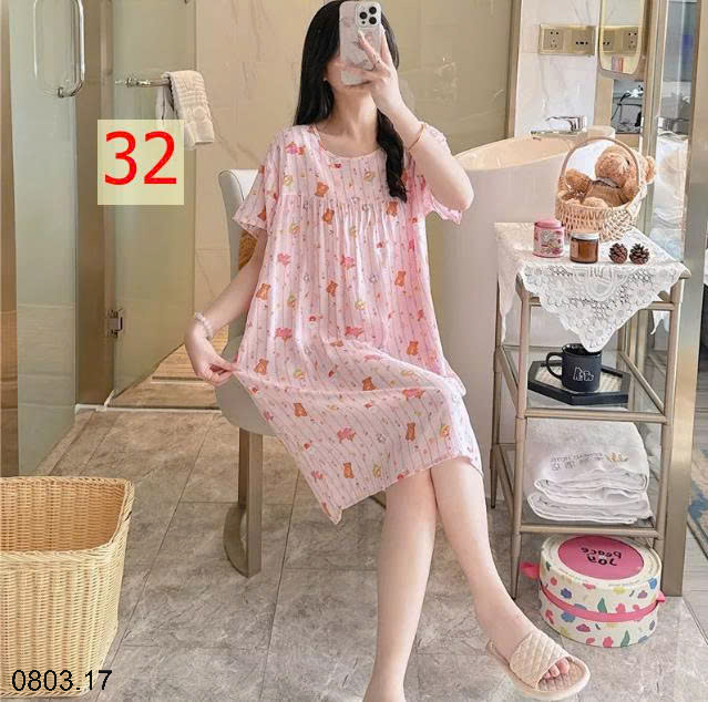 26HA0803.17 - VÁY NGỦ LANH HỌA TIẾT HOA