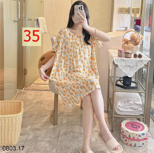 26HA0803.17 - VÁY NGỦ LANH HỌA TIẾT HOA