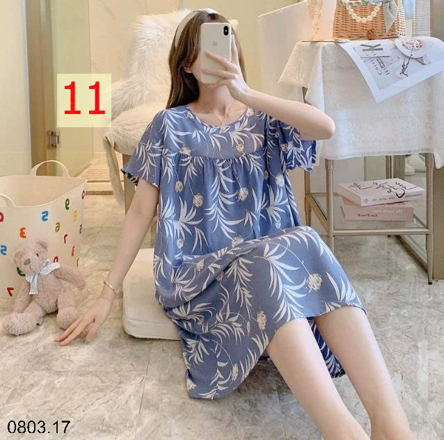 26HA0803.17 - VÁY NGỦ LANH HỌA TIẾT HOA