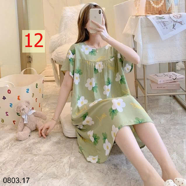 26HA0803.17 - VÁY NGỦ LANH HỌA TIẾT HOA