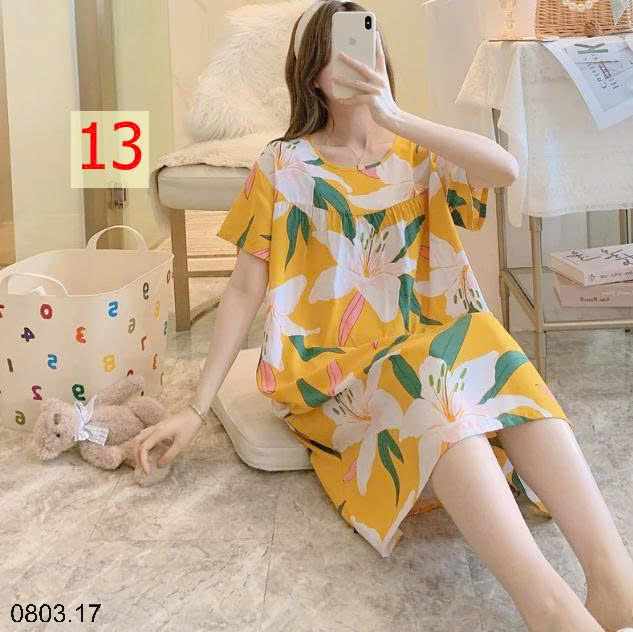 26HA0803.17 - VÁY NGỦ LANH HỌA TIẾT HOA