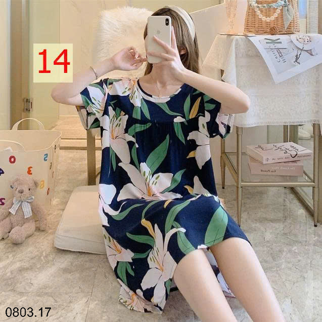 26HA0803.17 - VÁY NGỦ LANH HỌA TIẾT HOA