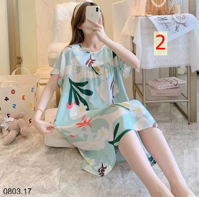 26HA0803.17 - VÁY NGỦ LANH HỌA TIẾT HOA