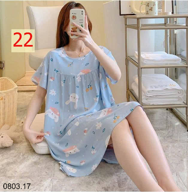 26HA0803.17 - VÁY NGỦ LANH HỌA TIẾT HOA