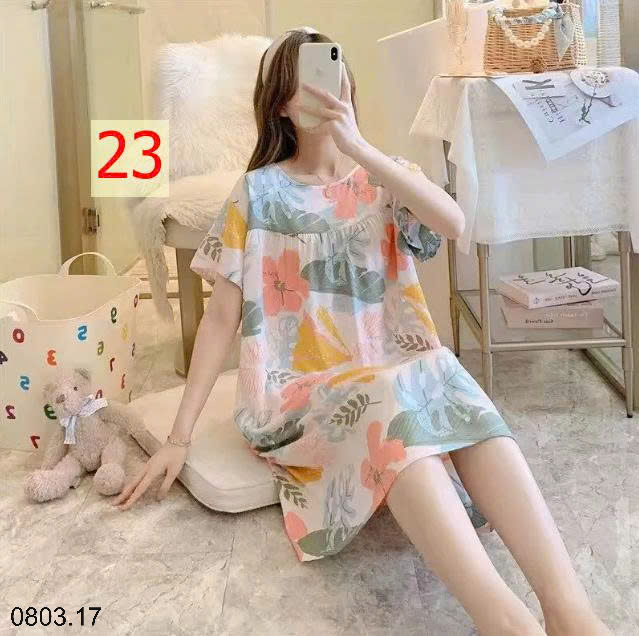 26HA0803.17 - VÁY NGỦ LANH HỌA TIẾT HOA