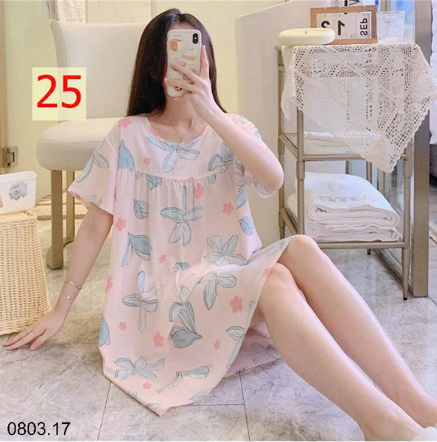 26HA0803.17 - VÁY NGỦ LANH HỌA TIẾT HOA