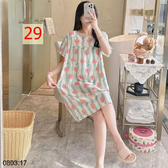 26HA0803.17 - VÁY NGỦ LANH HỌA TIẾT HOA
