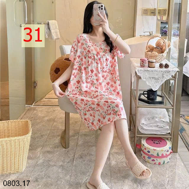 26HA0803.17 - VÁY NGỦ LANH HỌA TIẾT HOA