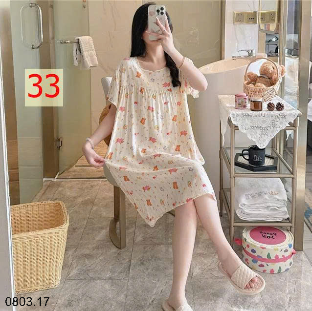 26HA0803.17 - VÁY NGỦ LANH HỌA TIẾT HOA