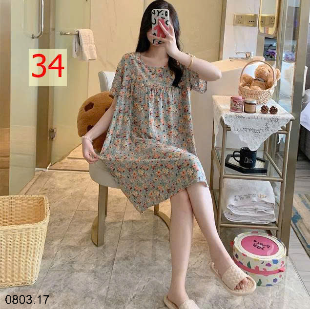 26HA0803.17 - VÁY NGỦ LANH HỌA TIẾT HOA