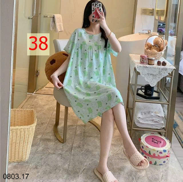 26HA0803.17 - VÁY NGỦ LANH HỌA TIẾT HOA