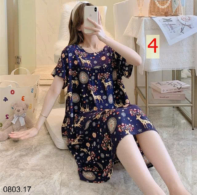 26HA0803.17 - VÁY NGỦ LANH HỌA TIẾT HOA