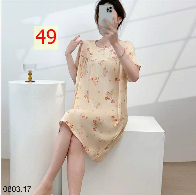 26HA0803.17 - VÁY NGỦ LANH HỌA TIẾT HOA