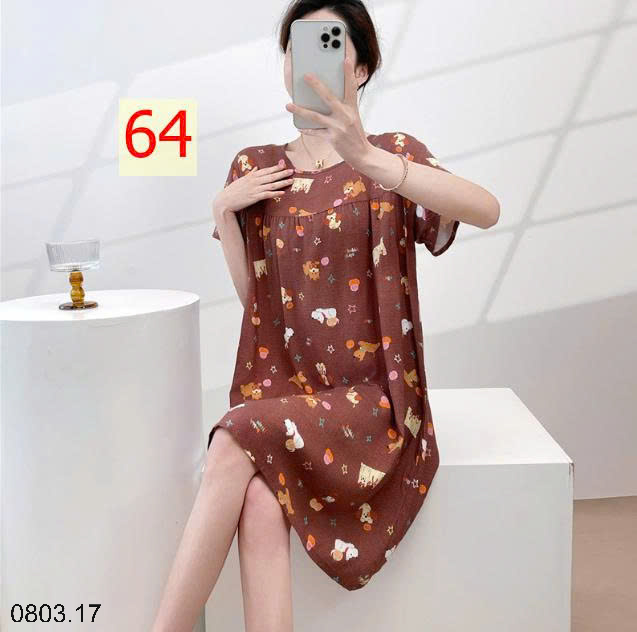 26HA0803.17 - VÁY NGỦ LANH HỌA TIẾT HOA